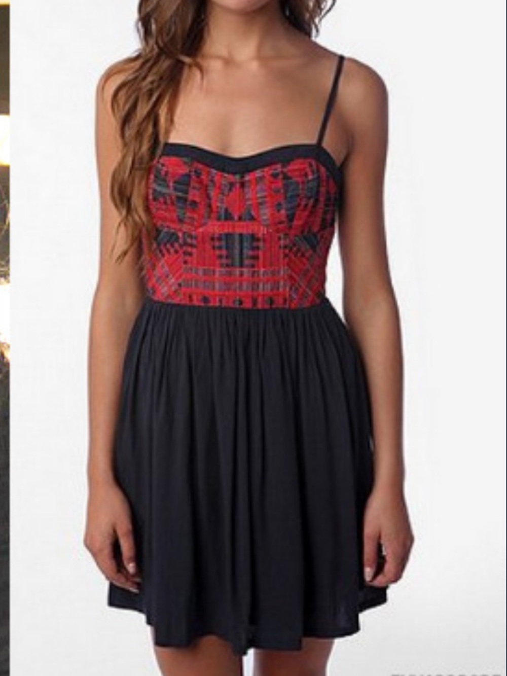 Staring at Stars Size 12 Black Red Aztec Embroidered Spaghetti Strap Mini Dress